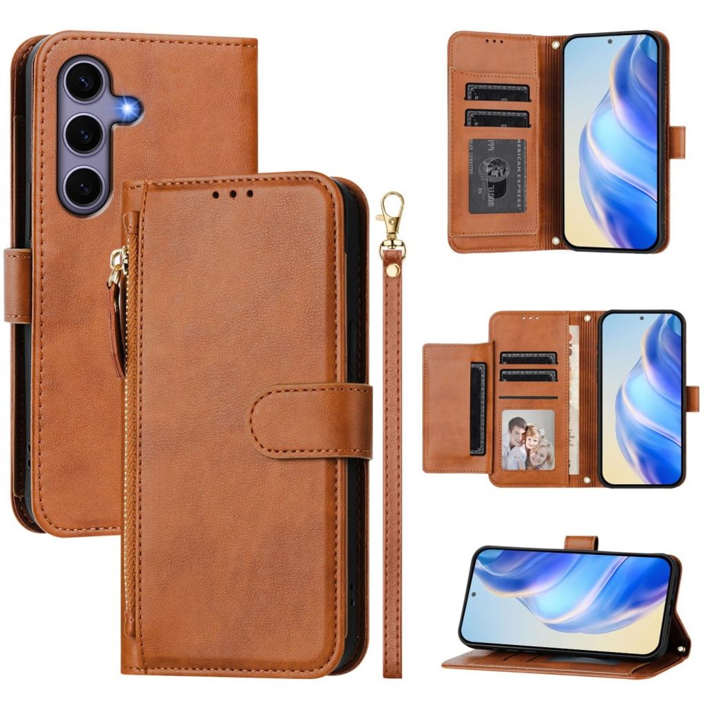 Samsung Galaxy S25 plånboksfodral with Hand grip – brun