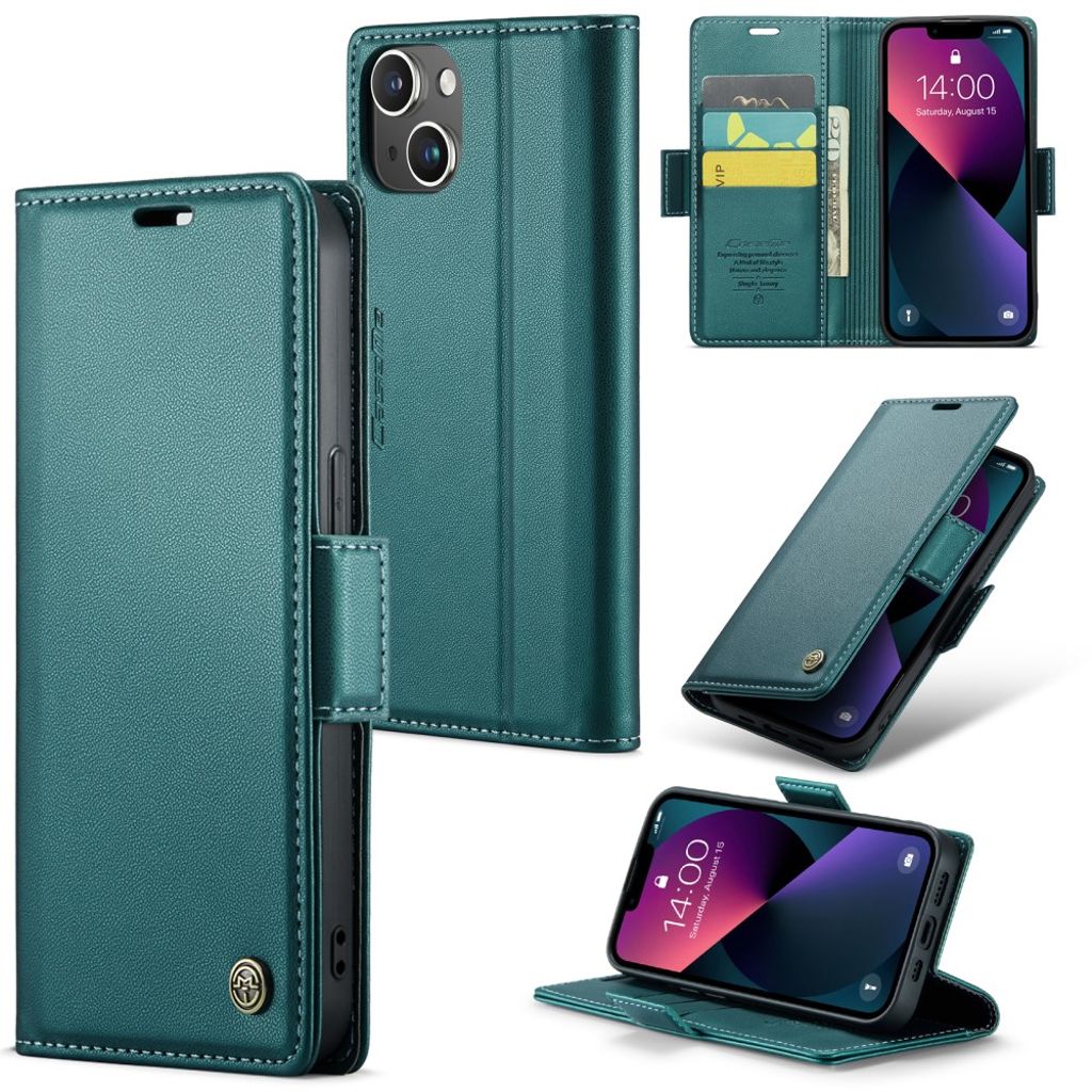 CASEME iPhone 15 Wallet Cover RFID Blocking 3 Card Slots - Green