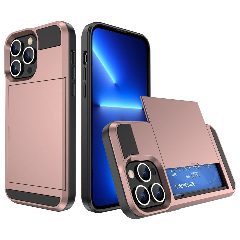IPhone 14 Pro Max skal with kortfack – roséguld