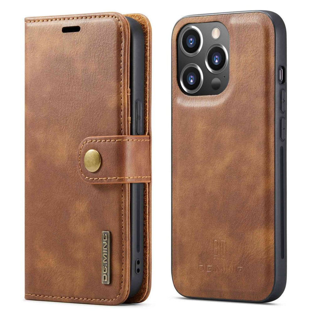 DG.MING Wallet Cover for iPhone 14 Pro - Brown