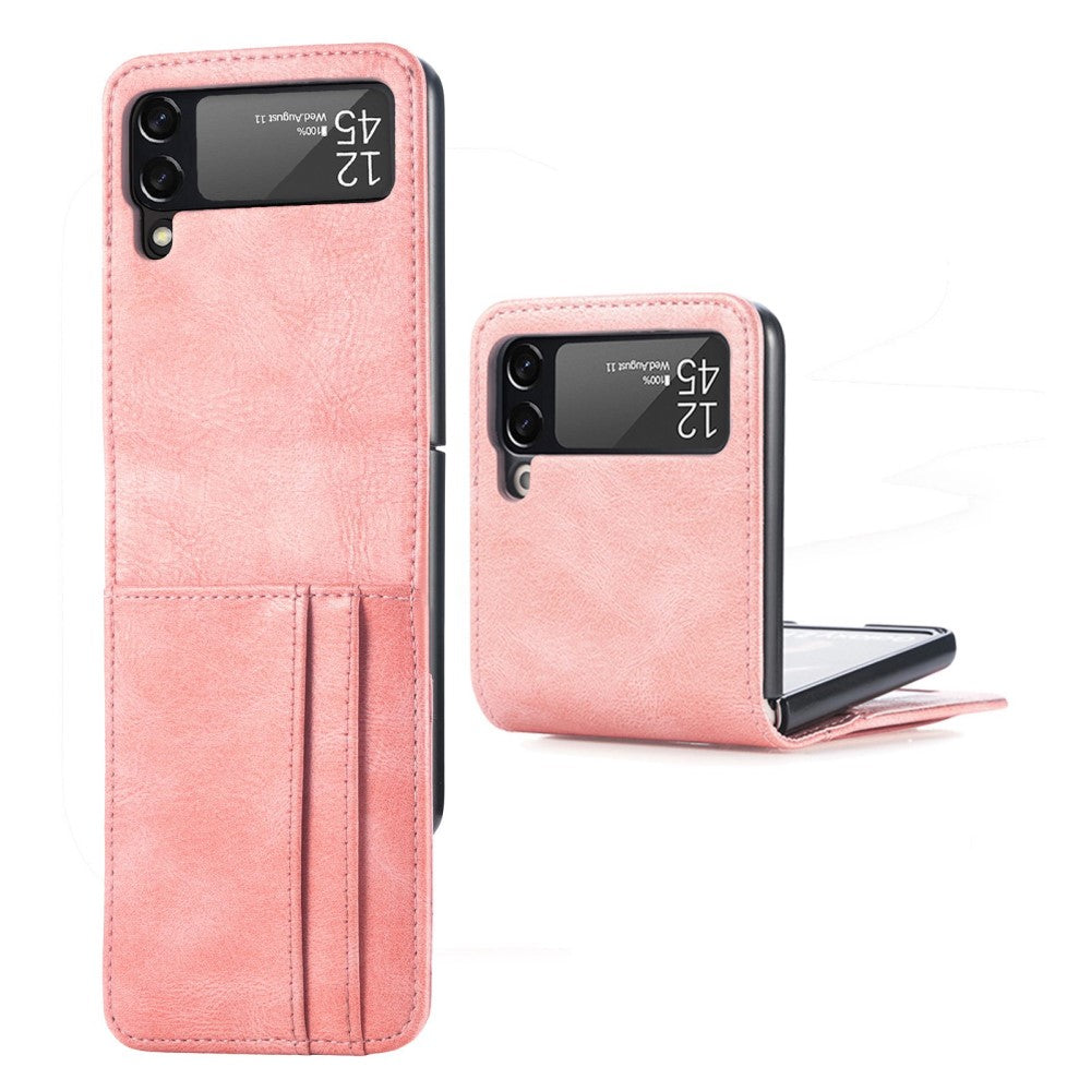 Samsung Galaxy Z Flip4 5G PU Leather Coated Hard PC plånboksfodral – rosa