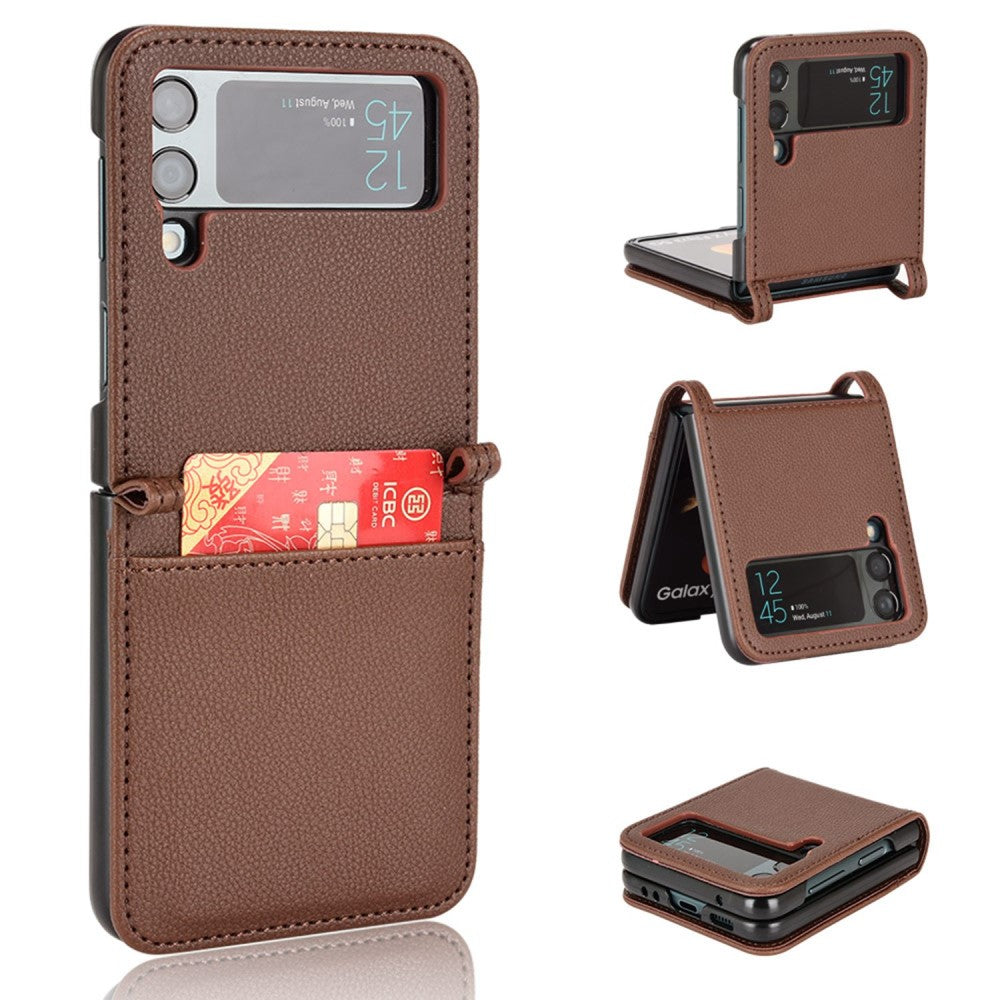 Samsung Galaxy Z Flip4 5G stötdämpande skal with kortfack – brun