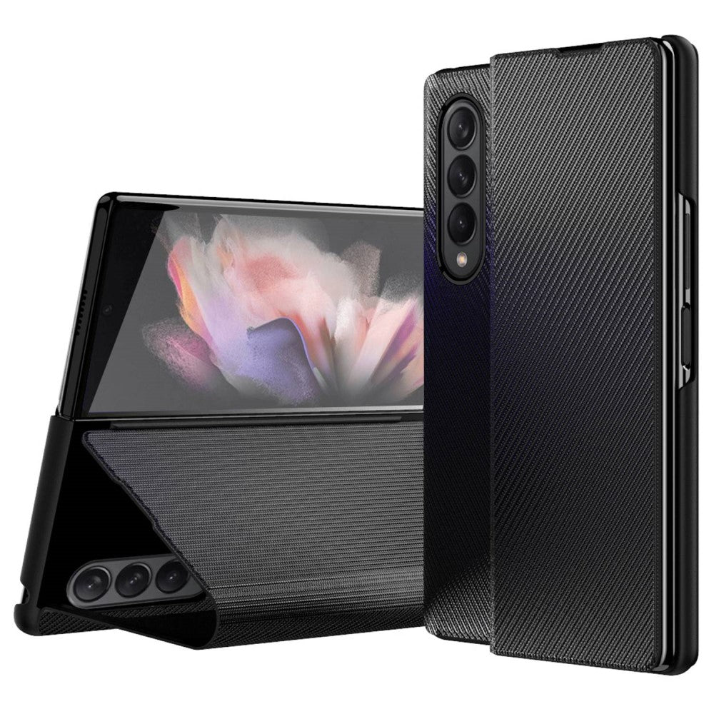 Samsung Galaxy Z Fold4 5G PU Leather stativ fodral – svart