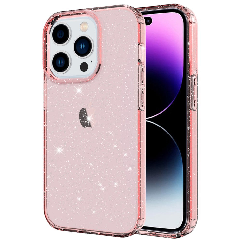IPhone 14 Pro Max Glitter Powder skal - transparent rosa