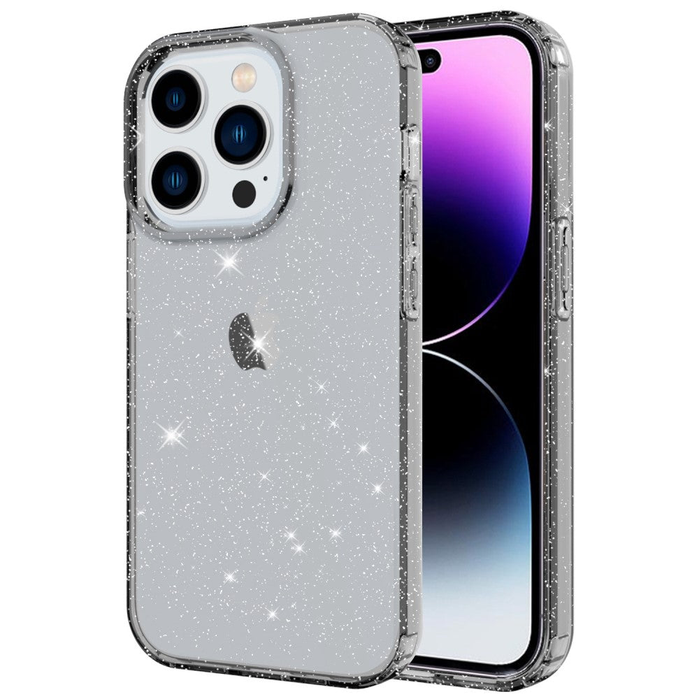 IPhone 14 Pro Glitter Powder skal - transparent svart