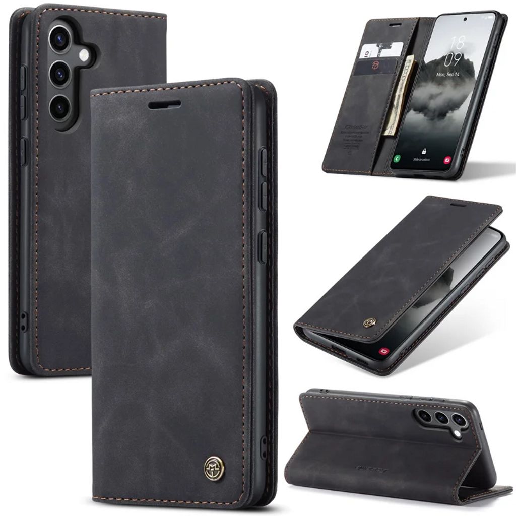 CASEME Samsung Galaxy S24 FE Matte leather imitation Wallet Cover - Black