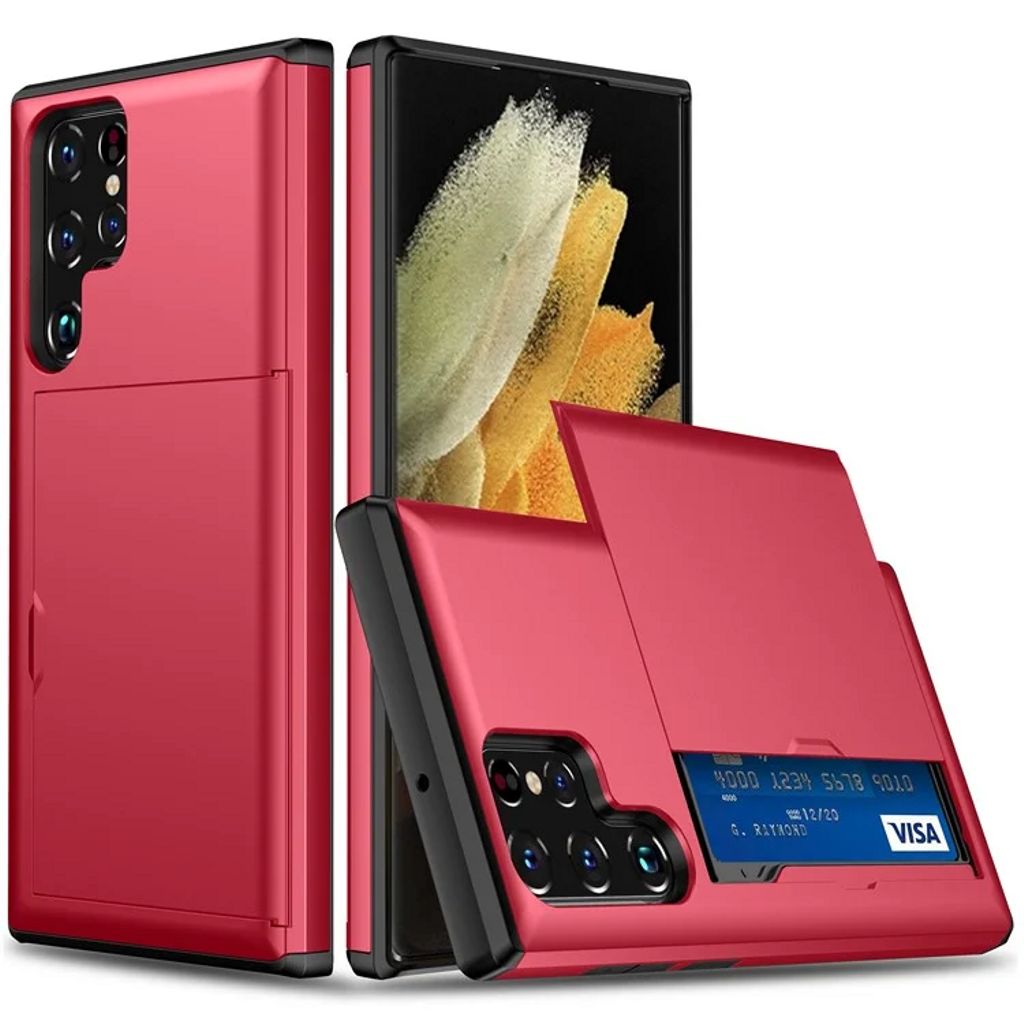 Samsung Galaxy S25 Ultra skal with Card Holder – röd