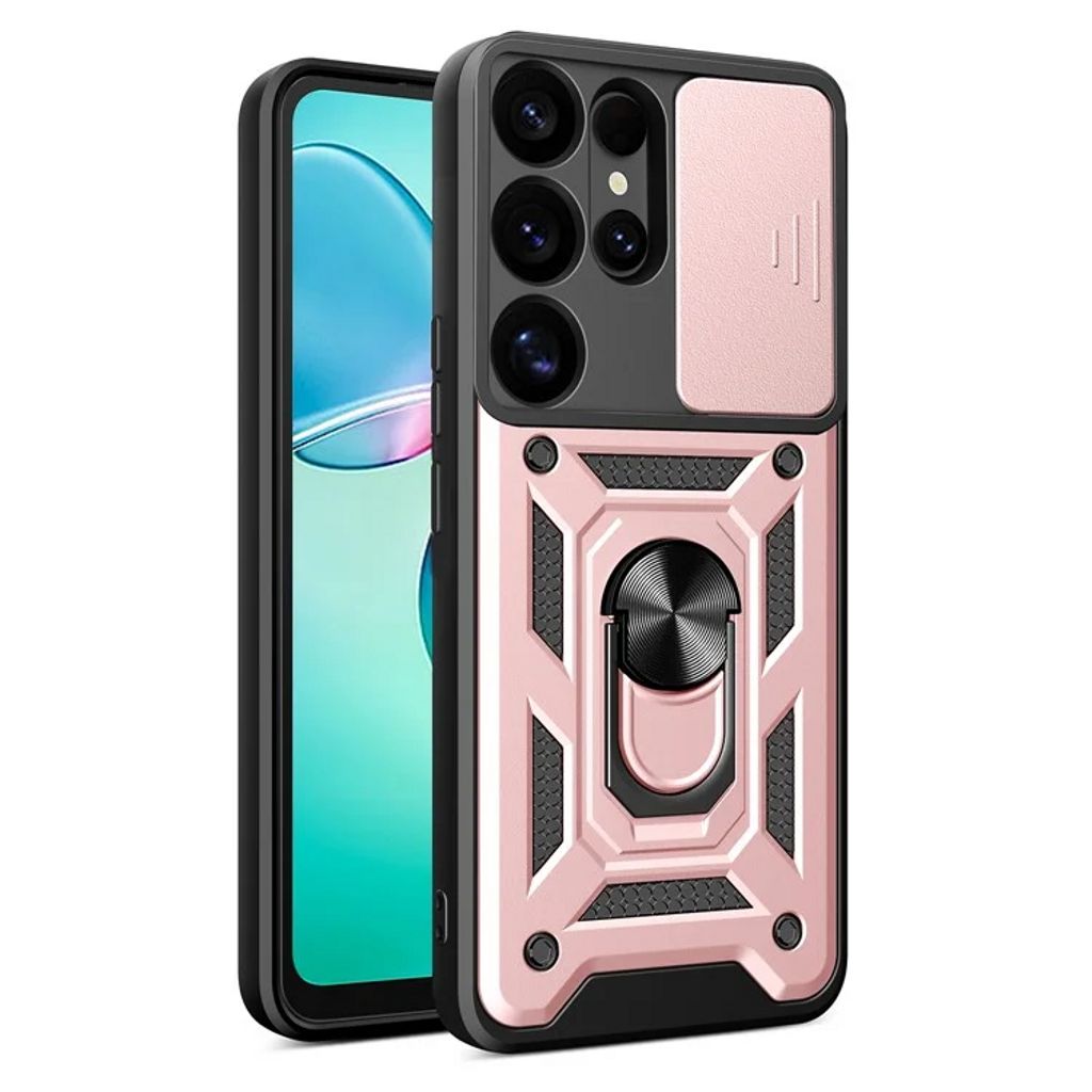 Samsung Galaxy S25 Ultra skal with Camera fodral and stativ – roséguld