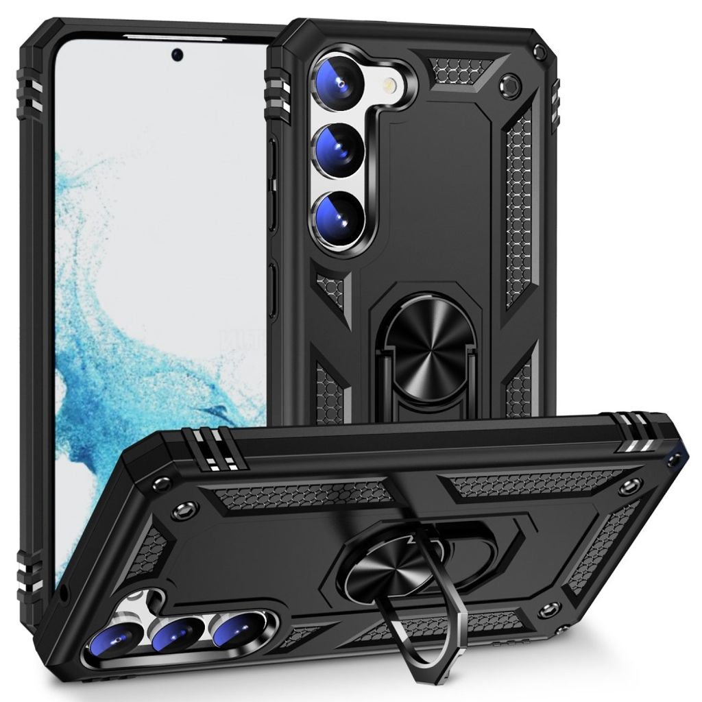 Samsung Galaxy S23 case with a metal ring - Black