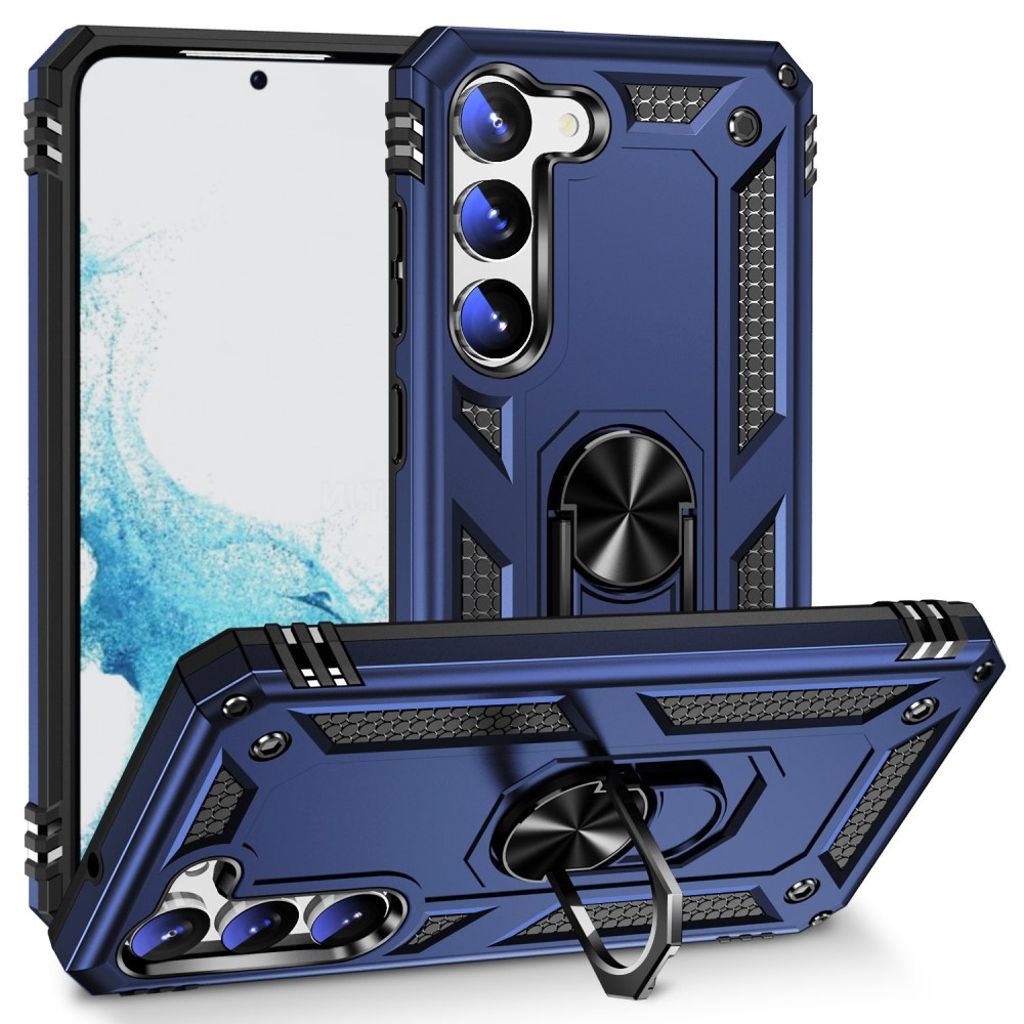 Samsung Galaxy S23 case with a metal ring - Blue