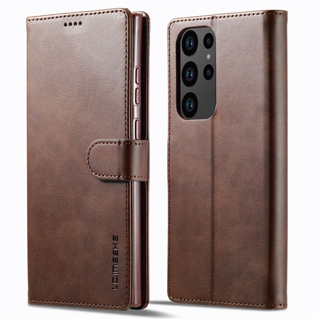 LC.IMEEKE Calf Texture Samsung Galaxy S23 Ultra fodral - Dark brun