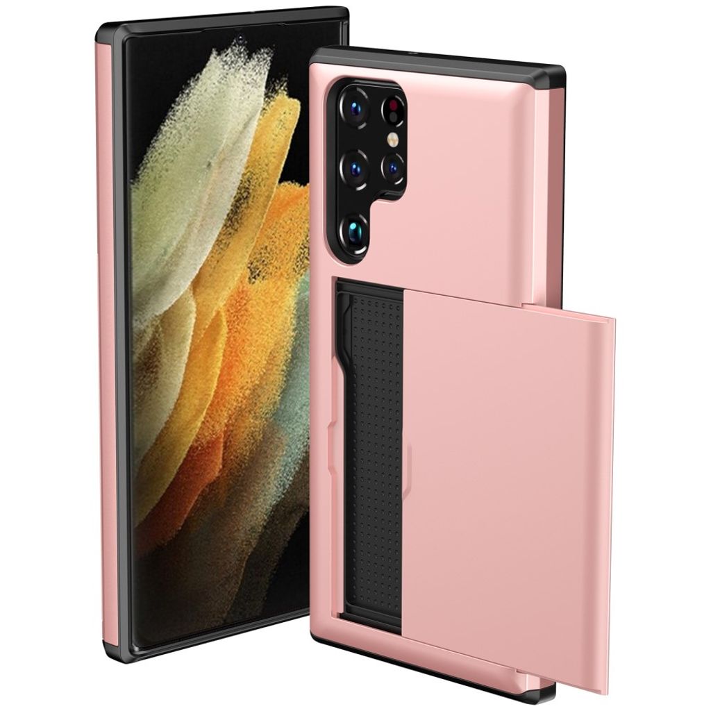 Samsung Galaxy S23 Ultra case with a card holder - Rose gold-colored