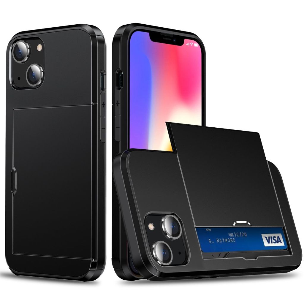 IPhone 15 Plus skal with a card holder - svart