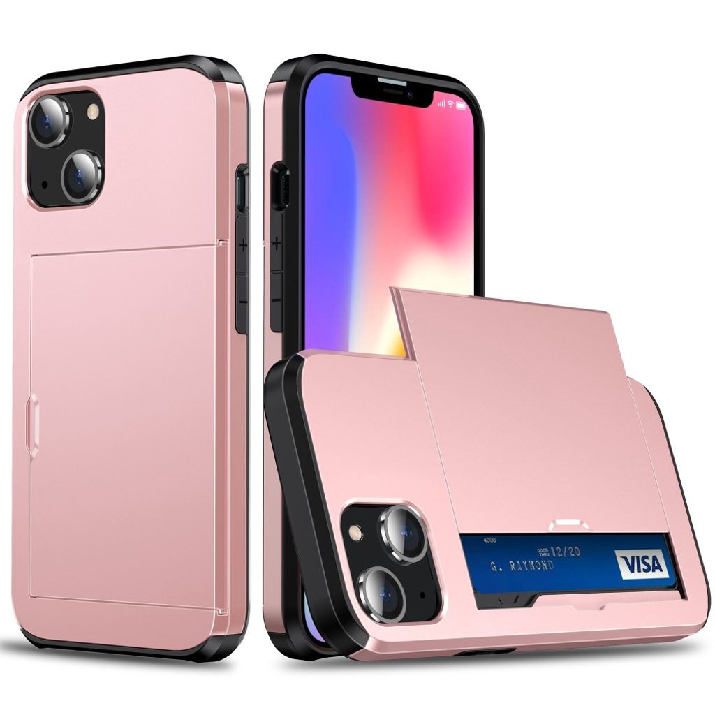 IPhone 15 Plus skal with a card holder - roséguld-colored