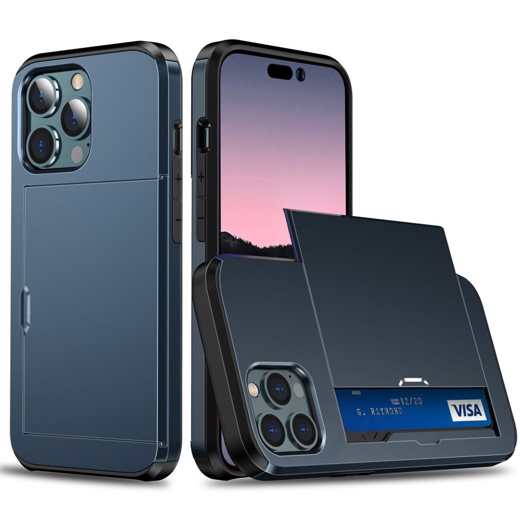 IPhone 15 Pro skal with a card holder - Navy blå