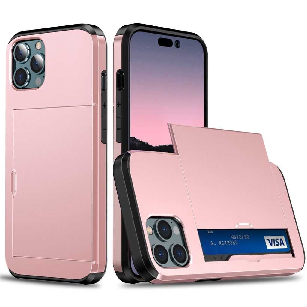 IPhone 15 Pro skal with a card holder - roséguld-colored