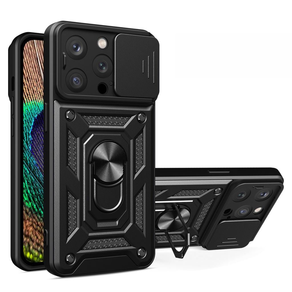 IPhone 15 Pro Max skal with a ring - svart
