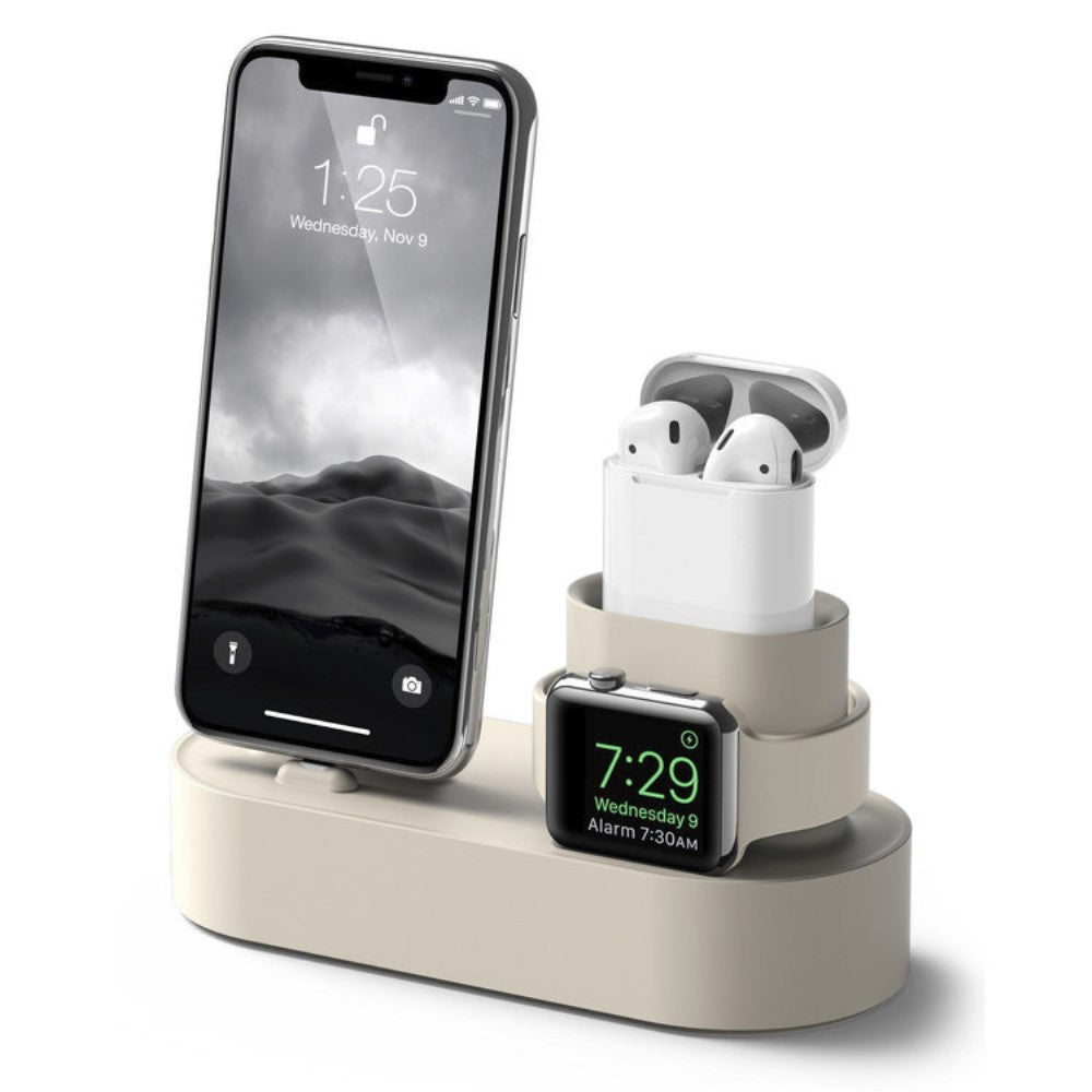 3-in-1 Charging Stand till iPhone, AirPods & Apple Watch – Beige