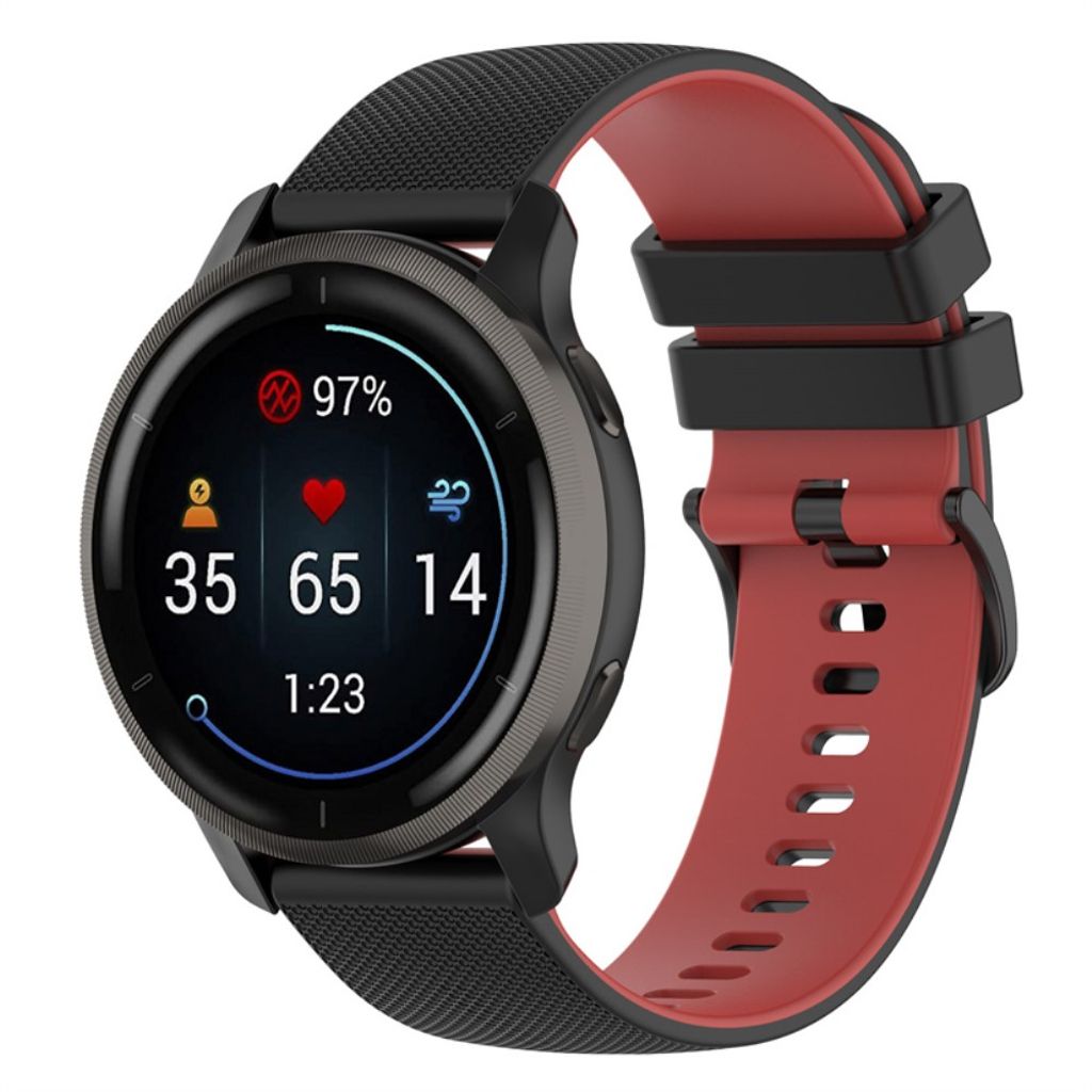 Garmin Venu 2 / VivoActive 4 etc. Silicone Two-colored Watch Band - Black. Red