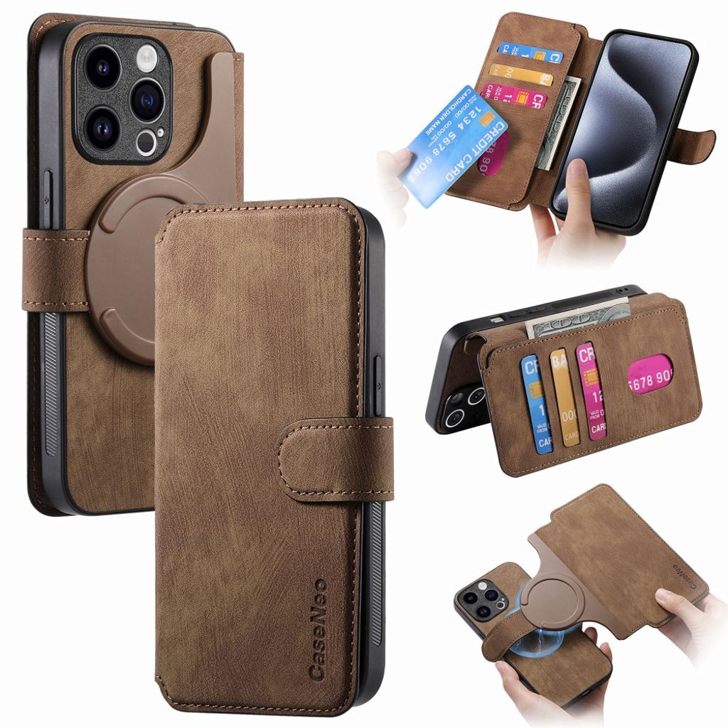 CASENEO iPhone 13 Pro Max plånboksfodral Detachable - brun