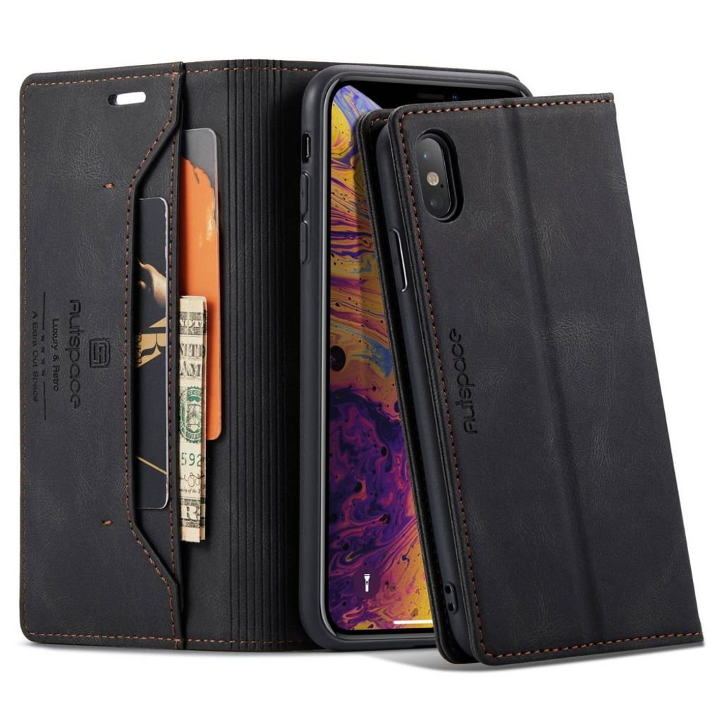 AUTSPACE iPhone X / XS RFID Blocking Wallet Cover – Black