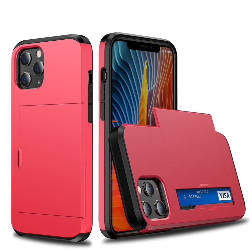 IPhone 12 mini skal with slide card holder – röd