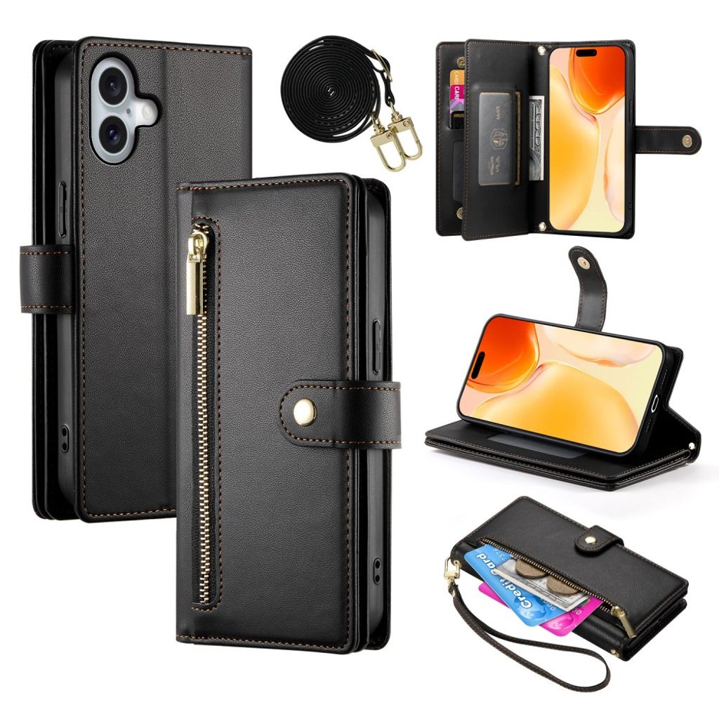 iPhone 17 Wallet Fodral with carrying strap - Black