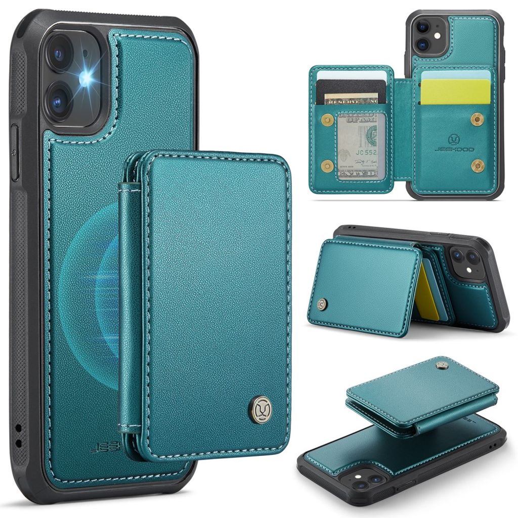 JEEHOOD iPhone 11 skal with Detachable magnetiskt Card Holder – Cyan