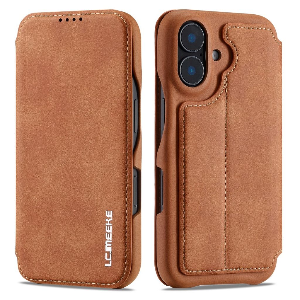LC.IMEEKE iPhone 16 Plus Wallet Fodral Card Holder Stand – Brown
