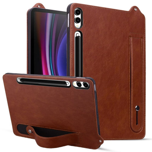 samsung galaxy tab s11 ultra case hand strap kickstand leather tablet case - brown