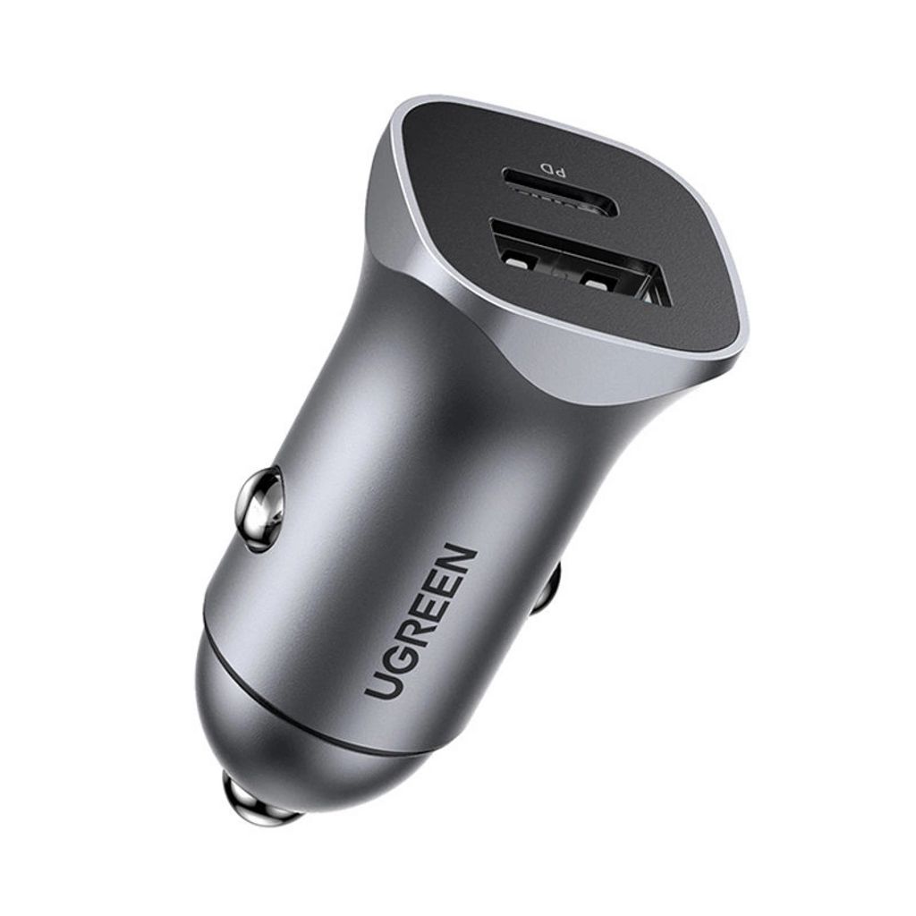 Ugreen car laddare USB-C / USB-A, 24W, PD, QC - grå
