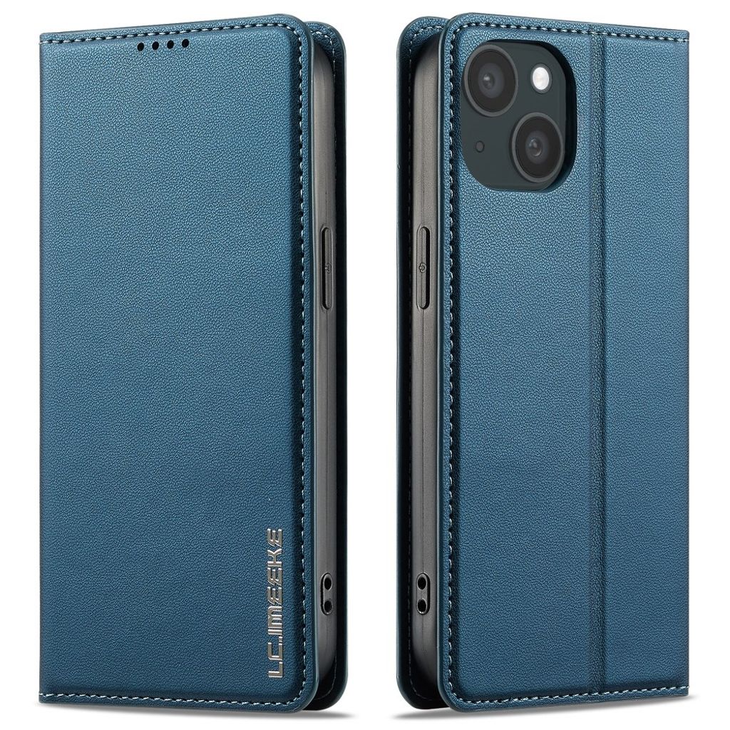 LC.IMEEKE iPhone 15 Wallet Fodral Stand PU Leather - Blue