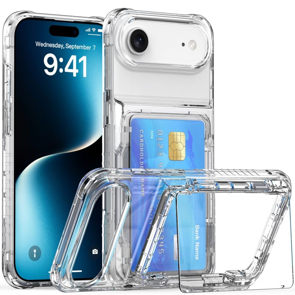 iPhone Air Skal with Stand and Card Holder - Transparent