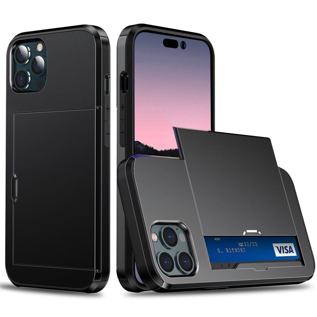 iPhone 14 Pro Max case with slide card holder - Black