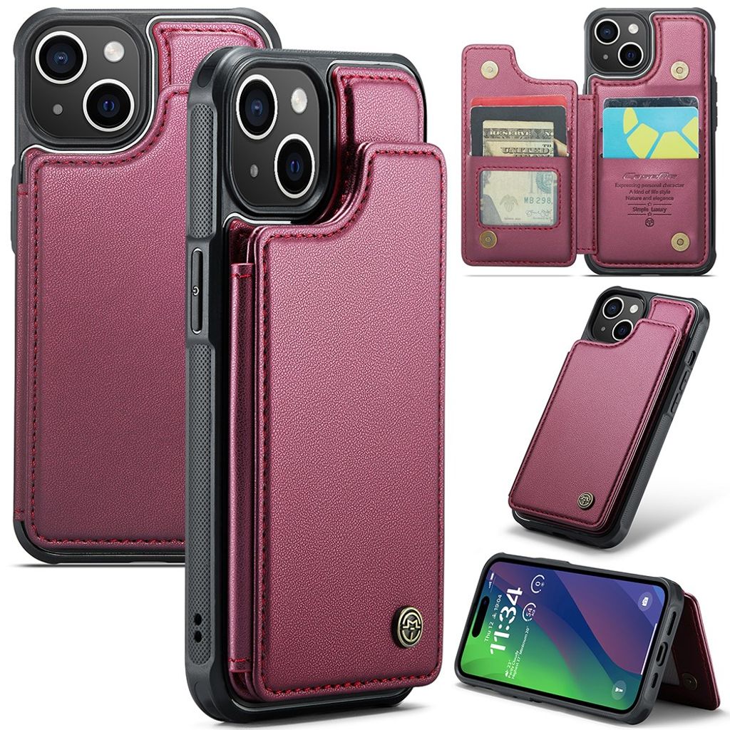 CASEME iPhone 15 plånboksfodral RFID Blocking – röd