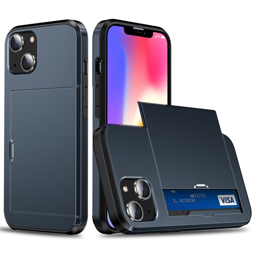 IPhone 14 Plus skal with slide card holder – Navy blå