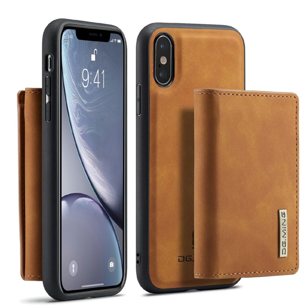 DG.MING iPhone X/XS magnetiskt plånboksfodral Hybrid – brun