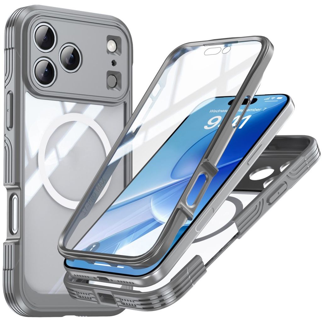 IPhone 17 Pro skal + skärmskydd – grå