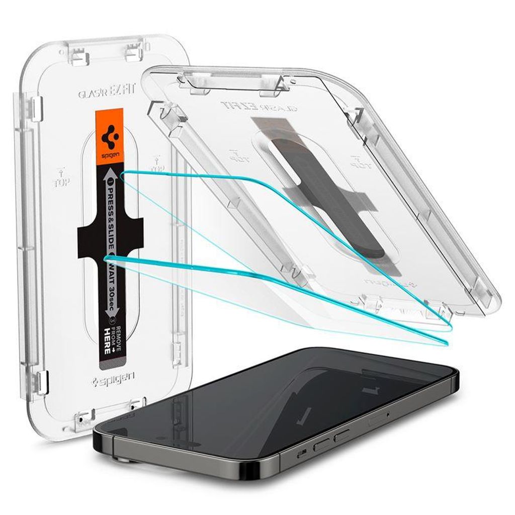 Spigen iPhone 14 Pro tempered glass screen protector Glas.Tr Ez Fit with applicator, 2-pack