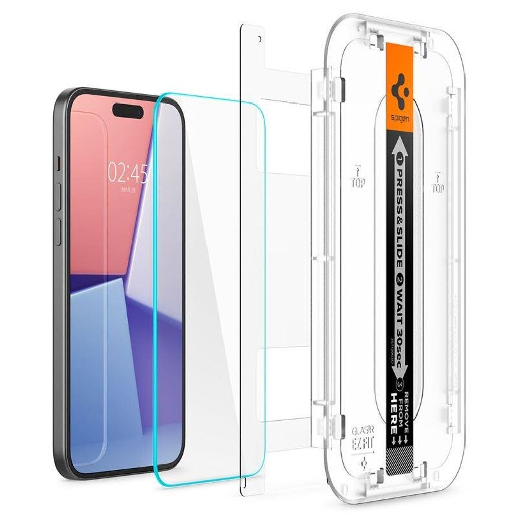 Spigen iPhone 15 Glas.Tr "Ez Fit" skärmskydd härdat glas – 2-Pack – transparent