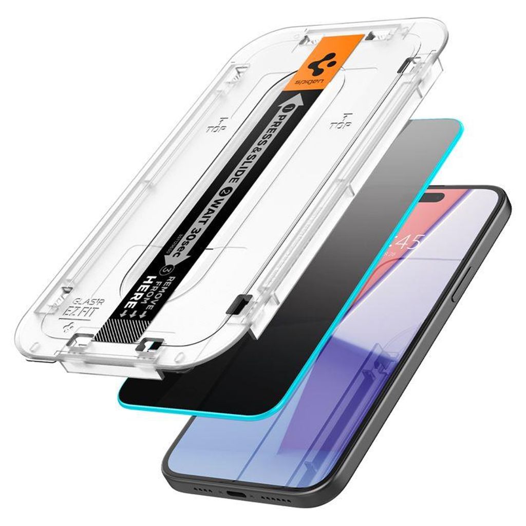 Spigen iPhone 15 Glas.Tr "Ez Fit" Privacy Skärmskydd Tempered Glass, 2-Pack