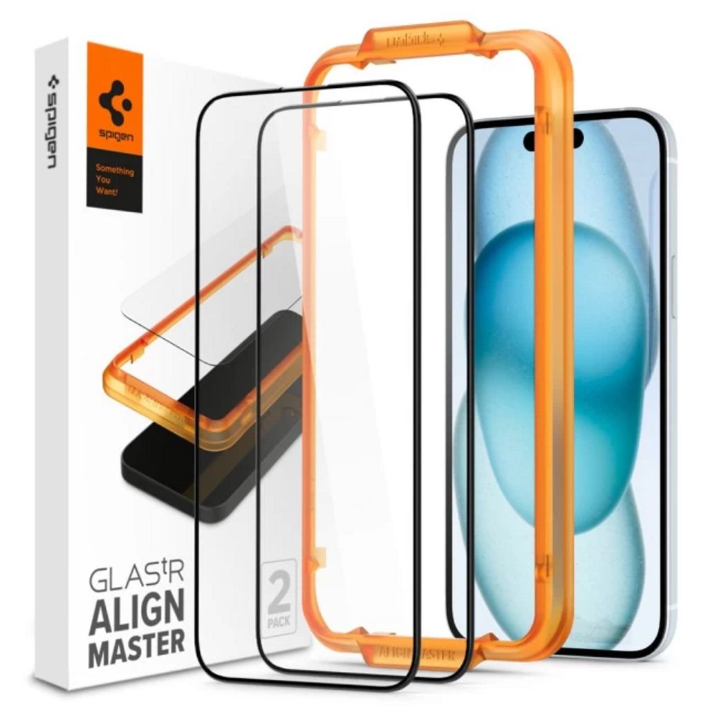 Spigen iPhone 15 Tempered Alm Glass Fc - 2-Pack - svart