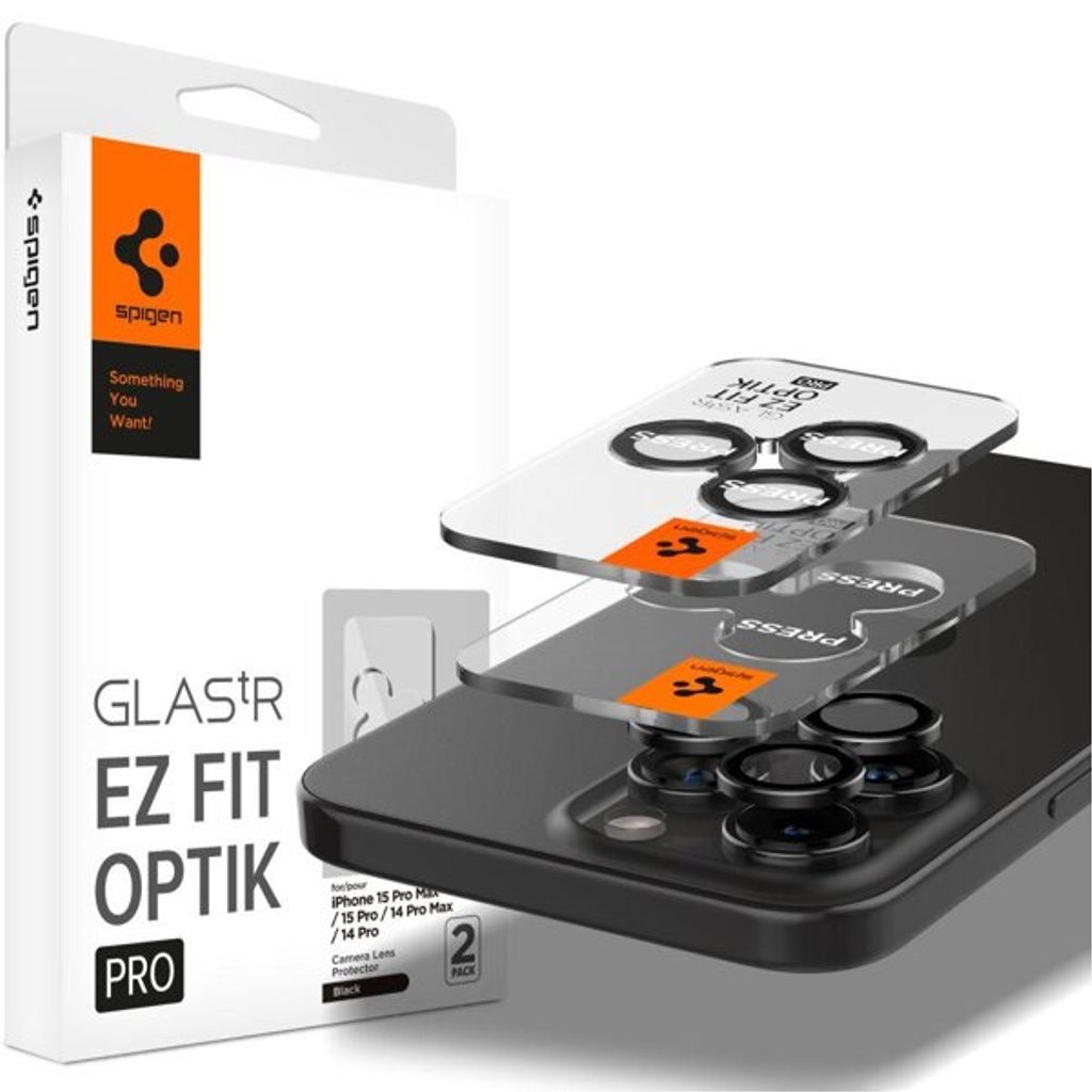 Spigen iPhone 15 Pro/Pro Max Lens Protector Tr Ez Fit Optik Pro, 2-Pack