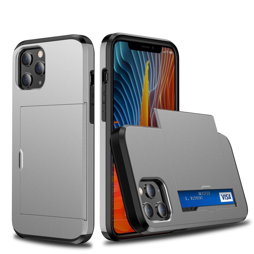 IPhone 12 mini skal with slide card holder – grå