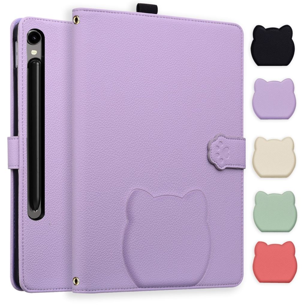 Samsung Galaxy Tab S11 Wallet Cover 3D Effect Cat Pattern - Purple