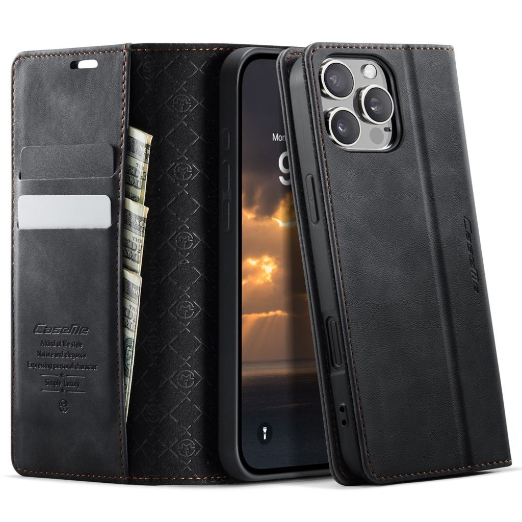 CASEME iPhone 16 Pro Max Wallet Cover RFID Blocking Stand – Black