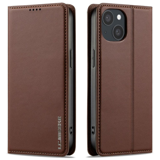 LC.IMEEKE iPhone 15 plånboksfodral stativ PU Leather - brun