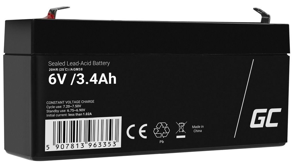 Green Cell 6V 3.4Ah VRLA Battery for Alarms, Cash Registers, Toys