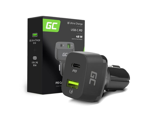 Grön Cell 48W USB-C Car laddare - 30W PD & QC 3.0 Fast Charging