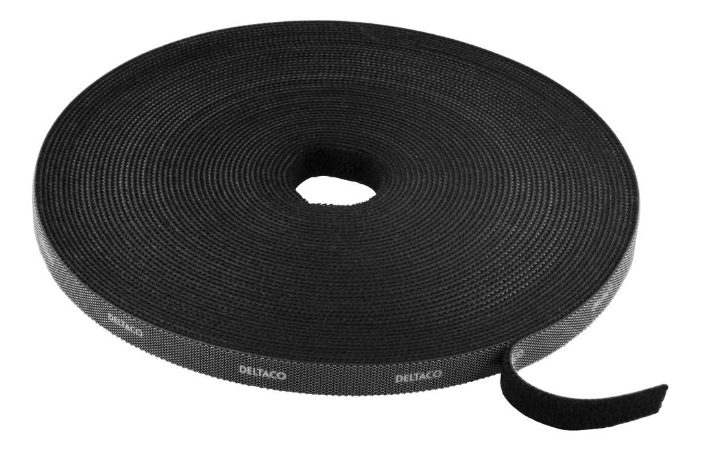 DELTACO Velcro on roll width 1cm, 15m - black